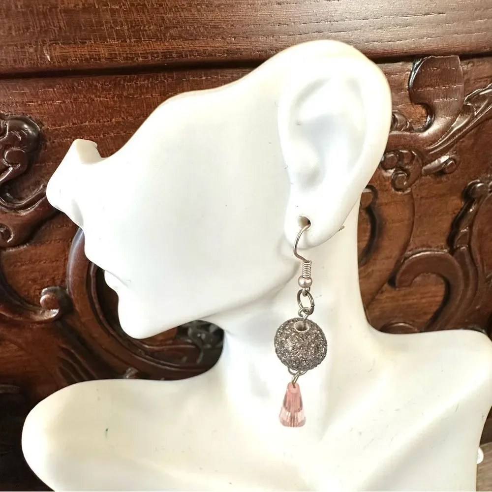 Trouvaille Boutique pink and silver tone drop earrings